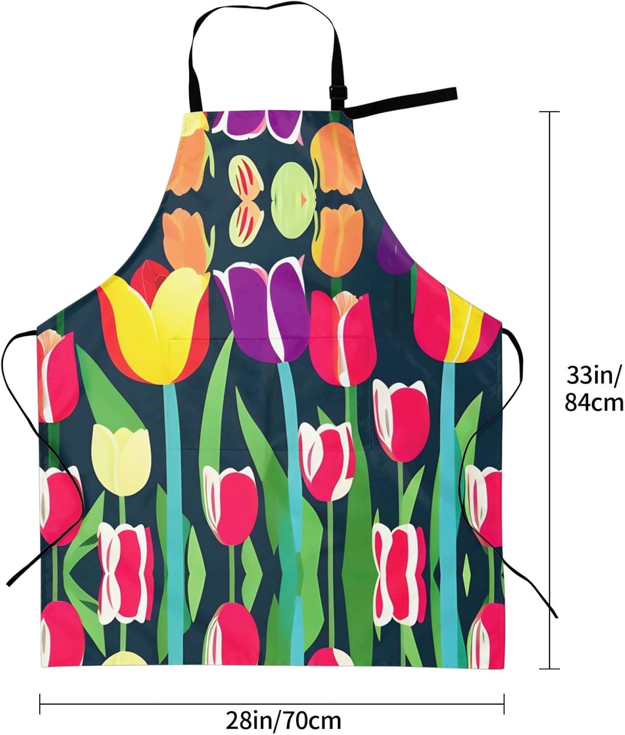 Colorful Tulips Print 28x33 In Adult Kitchen Apron with Pockets Versatile Chef Smock for Cooking Baking
