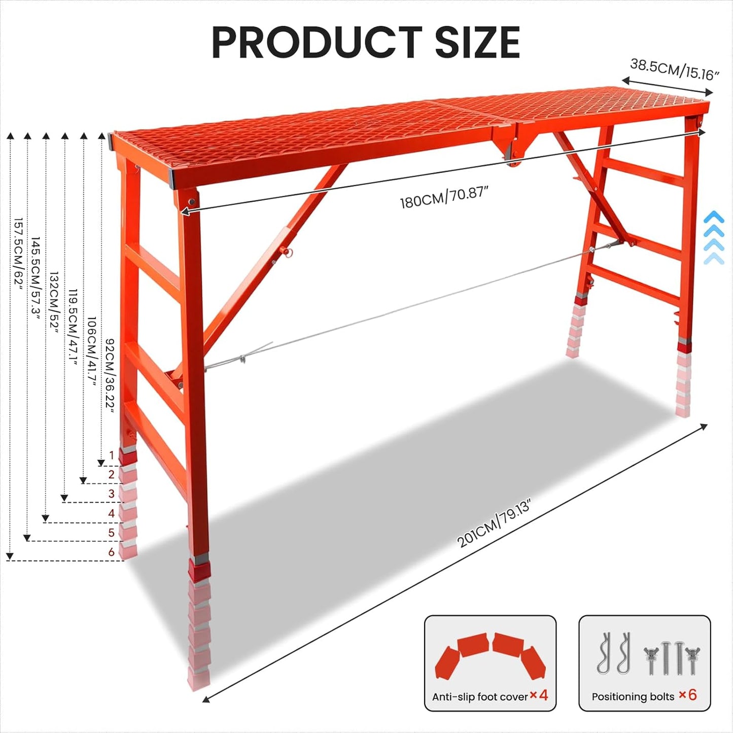 Foldable Scaffolding Platform, 70.8x15.2x36.2-62 Inch Portable Work Pl