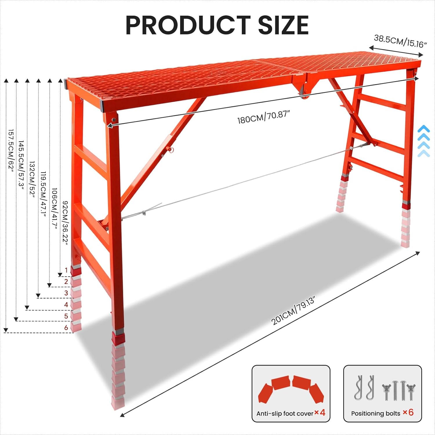 Foldable Scaffolding Platform, 70.8x15.2x36.2-62 Inch Portable Work Pl