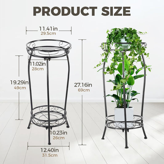 Plant Stand Indoor Outdoor，Tall Black Metal Rustproof Stable Plant Sta