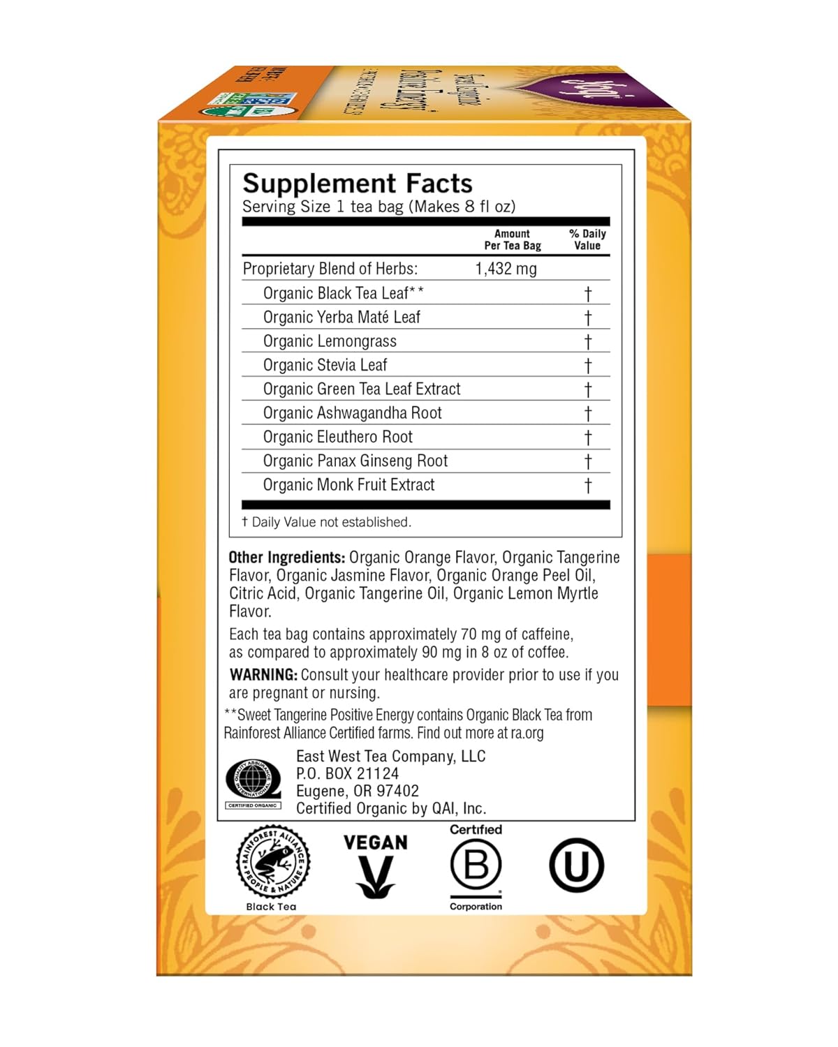 Yogi Sweet Tangerine Positive Energy, 16 Tea Bags, Packaging May Vary (Pack of 1)