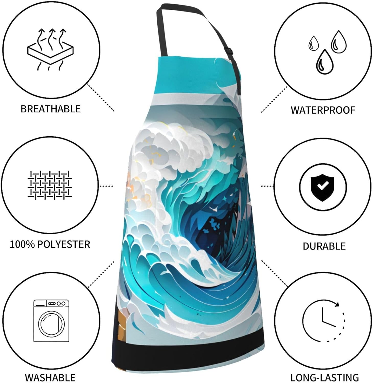 Ocean Wave print Waterproof chef's apron with pocket apron for kitchen