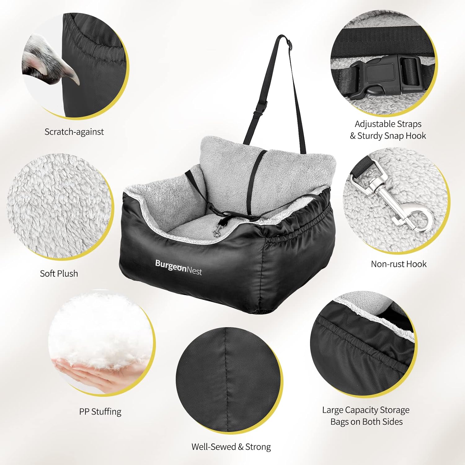 BurgeonNest Dog Car Seat for Small Dogs, Soft Pet Car Travel Home Bed 
