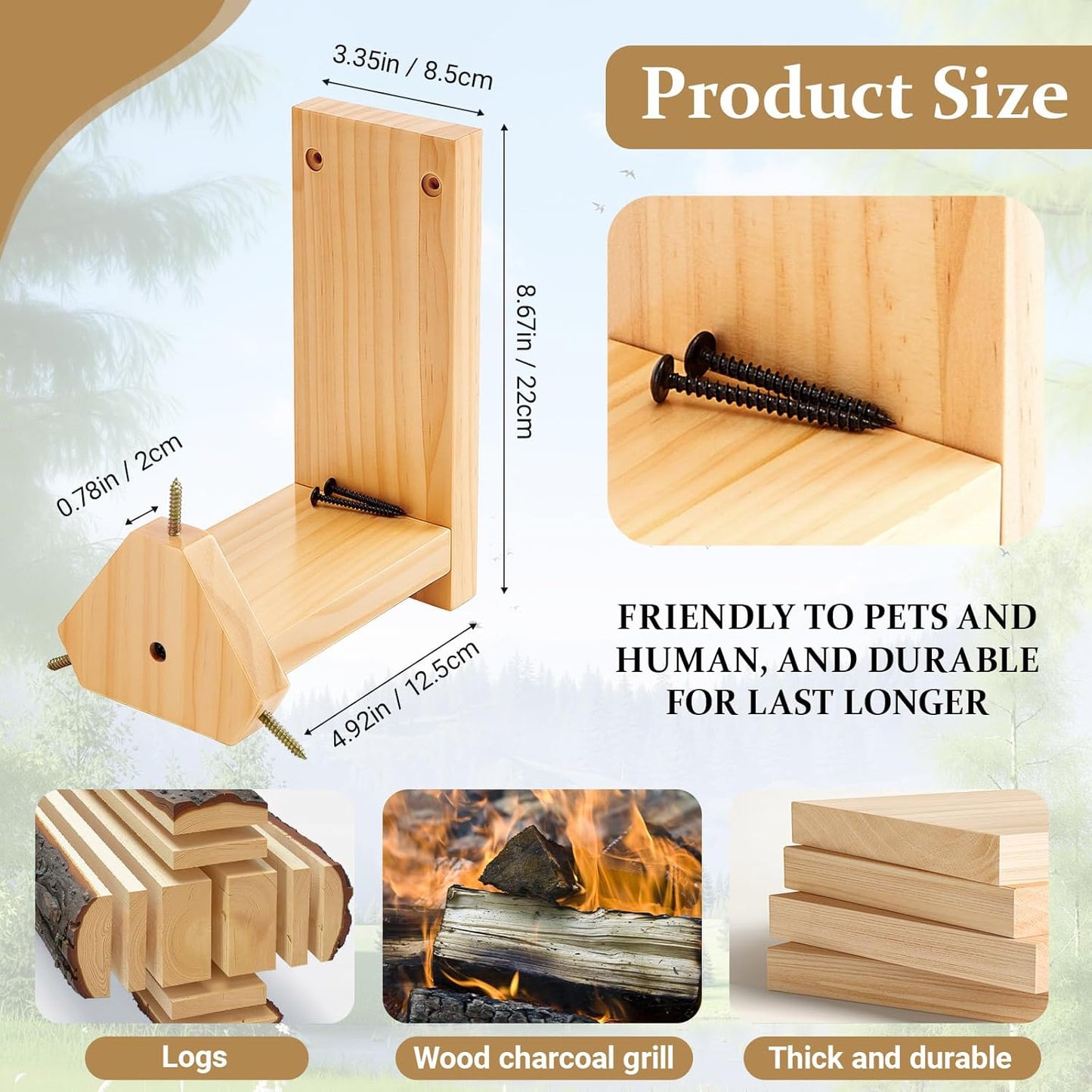 LemonRoad Squirrel Feeder for Outside, Squirrel Spinner Corn Cob Holder with 3 Ears, Wooden Chipmunk Feeder (Beige)