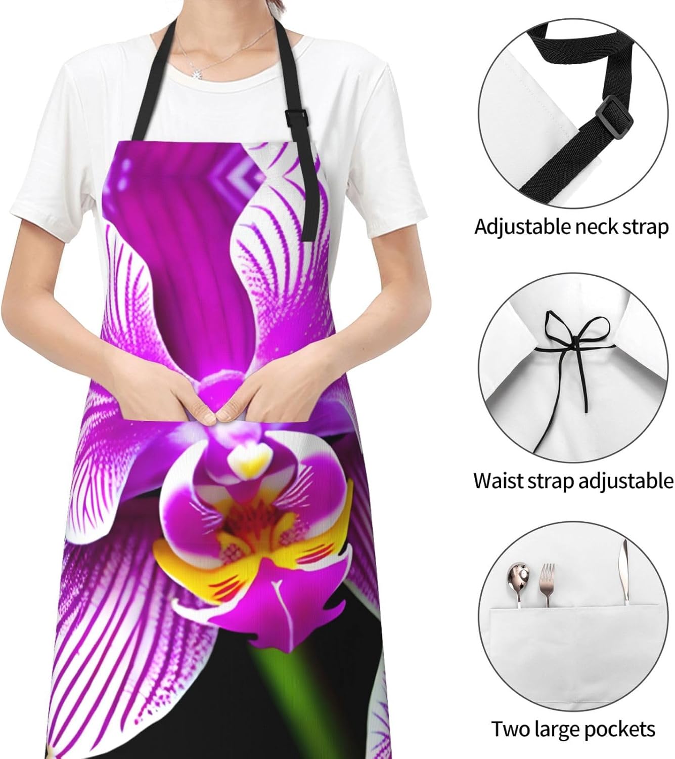 Orchid Flower print Waterproof chef's apron with pocket apron for kitchen cooking baking barbecue and gardening