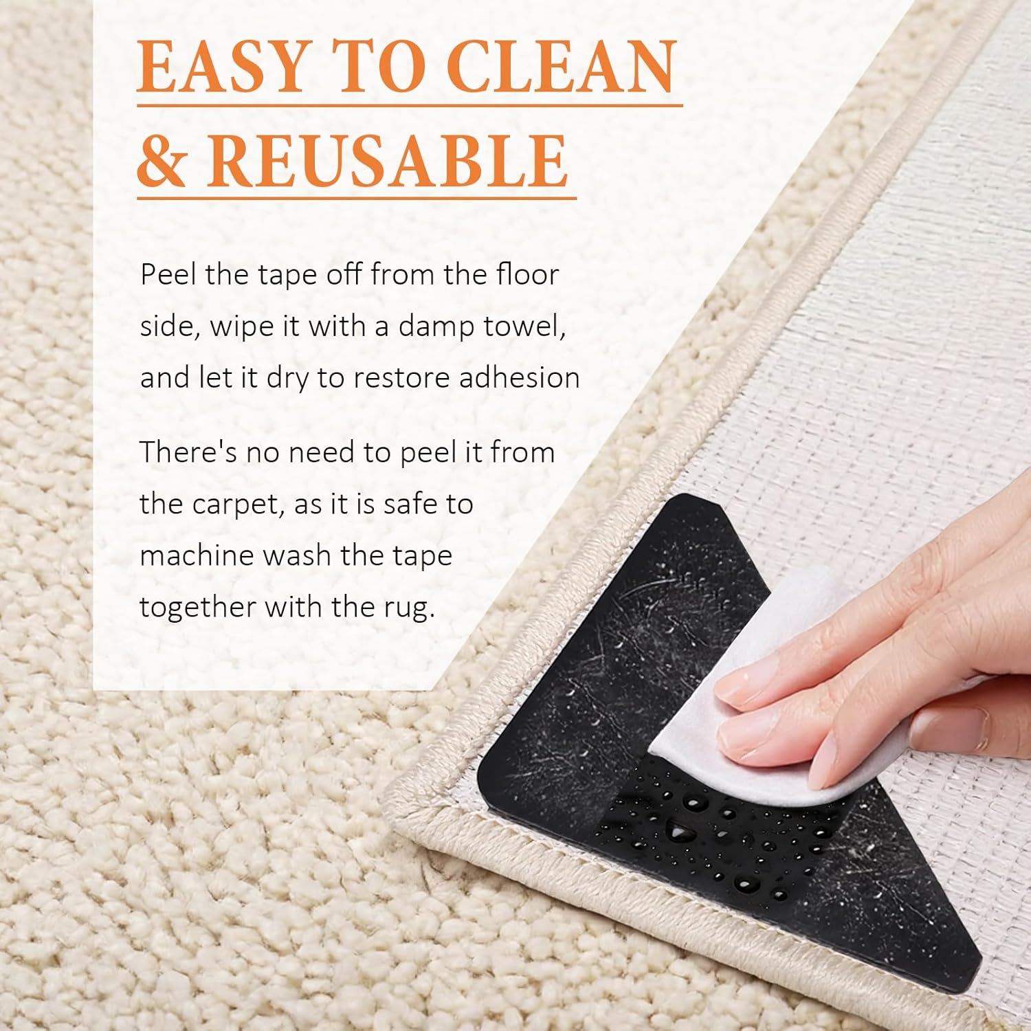Songrey Rug Tape Rug Corner Grippers 8PCS, Reusable Double-Sided Carpe