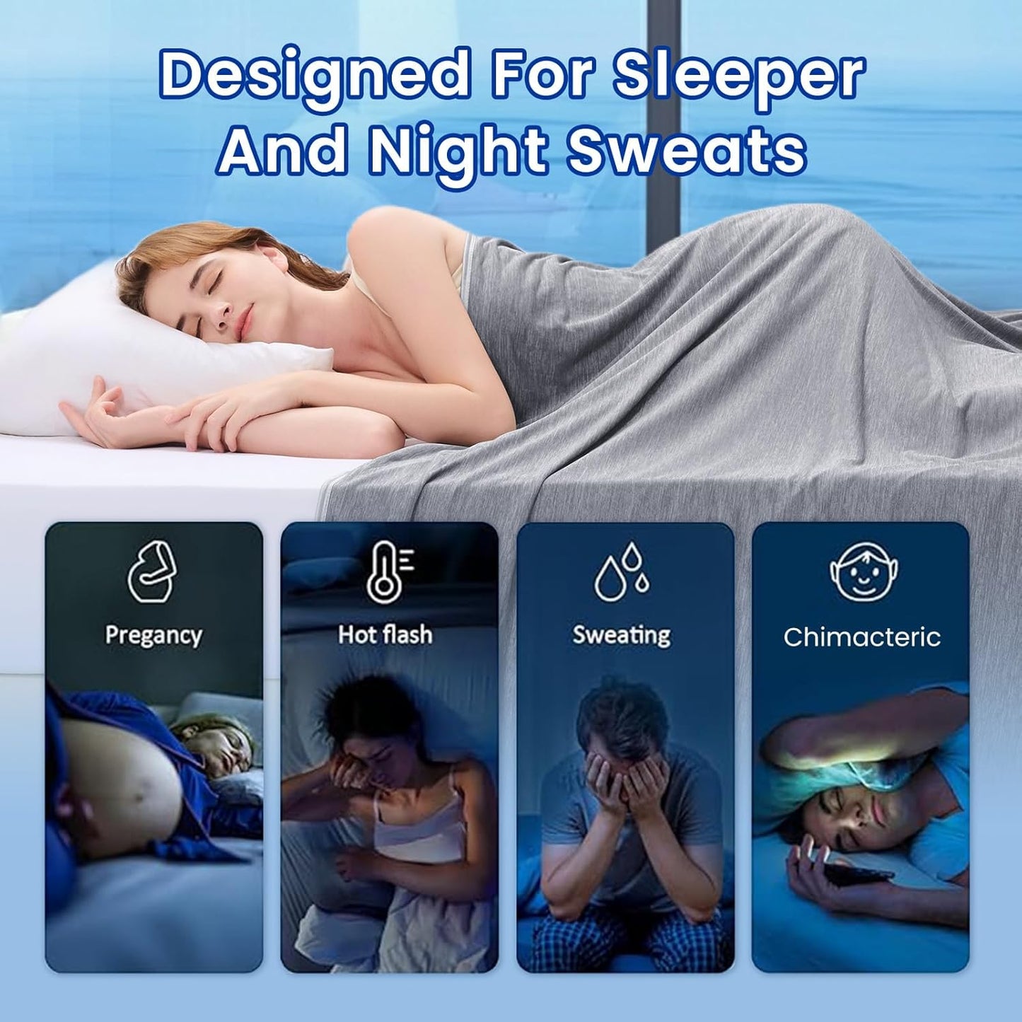 Topcee Cooling Blanket (90"x90"Queen Size) for Sweats Absorbs Heat to Keep Adults Cool on Warm Nights, Q-Max 0.5 for Hot Sleepers, Ultra-Cool Lightweight Blanket for Bed