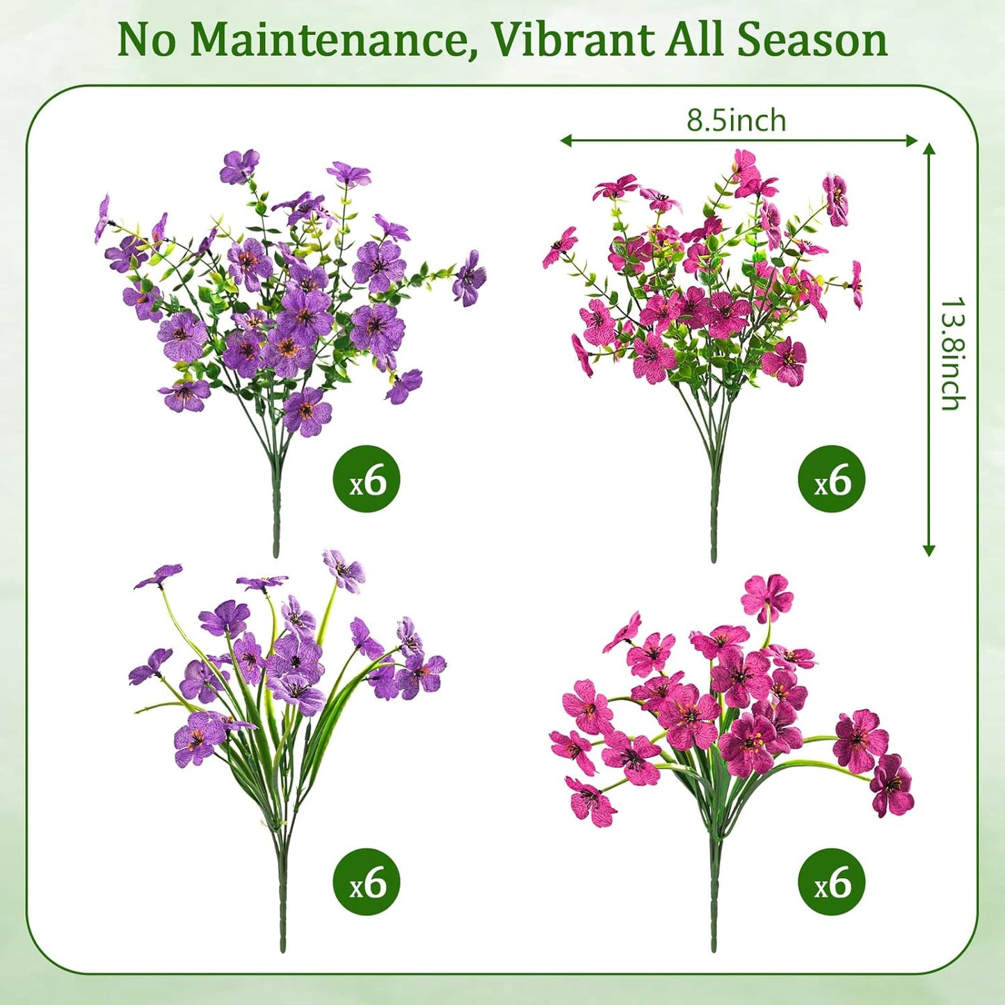 Yastouay 24 Bundles Artificial Flowers for Outdoors, UV Resistant Artificial Outdoor Flowers No Fade Fake Outdoor Flowers Plants for Garden Porch Window Box Pot Planters Decor (Fuchsia+Rose Red)