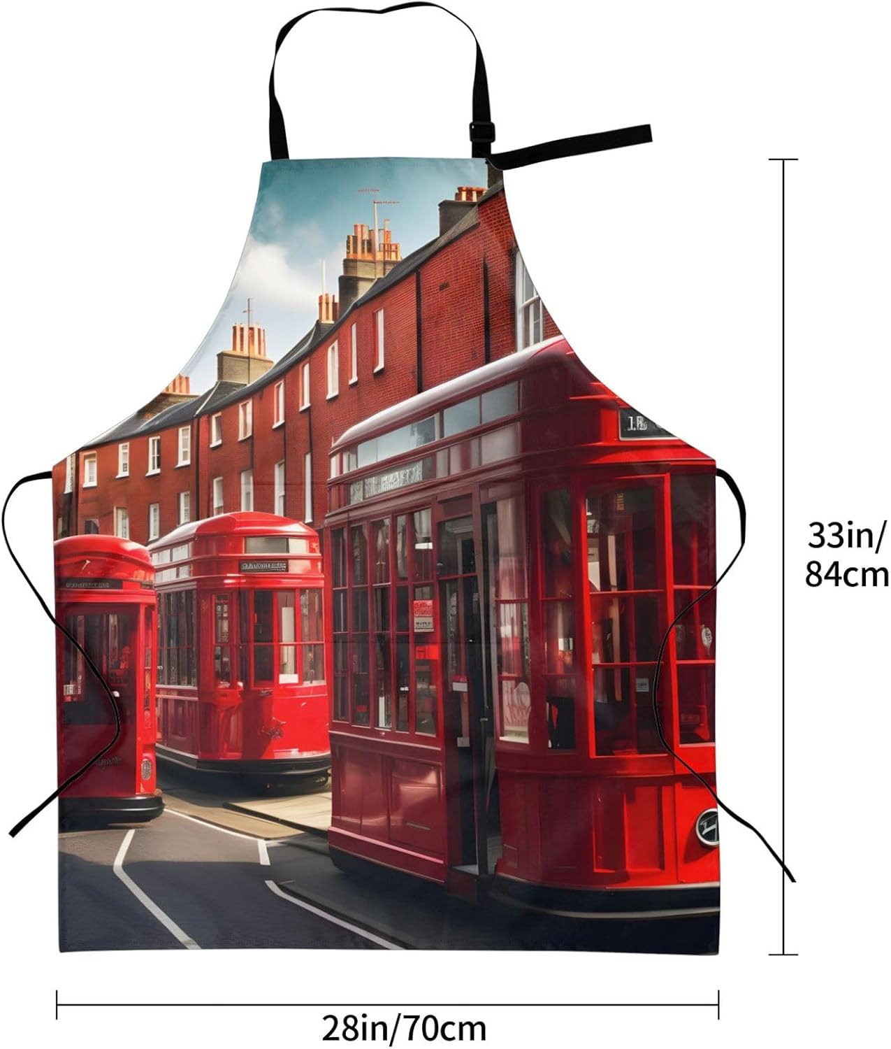 YANYU Red London Street Print 28x33 In Kitchen Apron Stylish Chef Apron with Pockets for Cooking Baking Painting