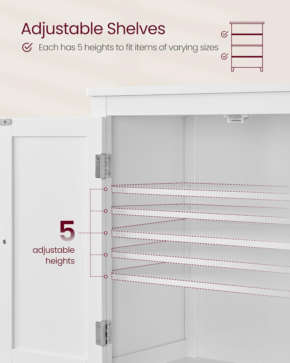 VASAGLE Floor Storage Cabinet, Freestanding Storage Unit with 4 Doors,