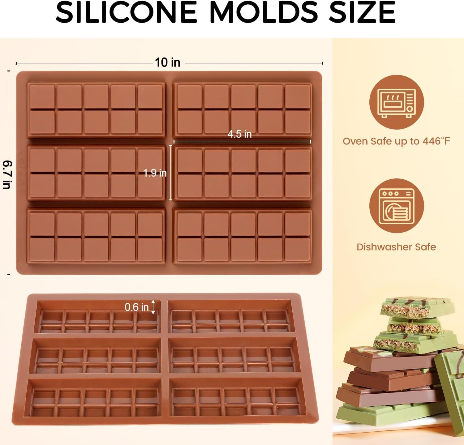 Chocolate Bar Mold - Non-Stick Chocolate Molds, Food Grade Silicone De