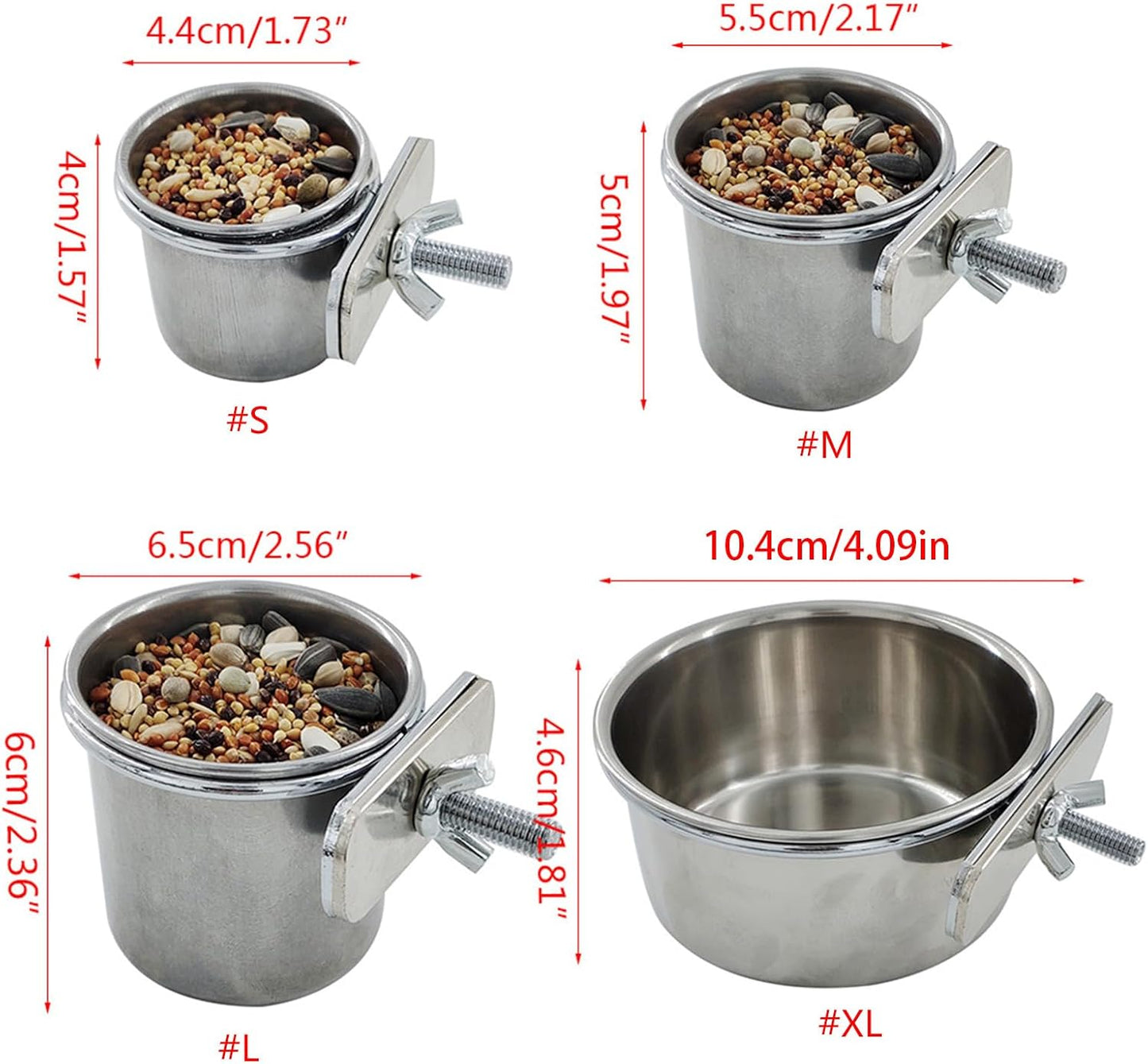 S/for M/L/XL Stainless Steel Pet Parrot Feeding Drinking Cup Water Cage Anti-Turnover Hanging Bowl Cup Birds Foods
