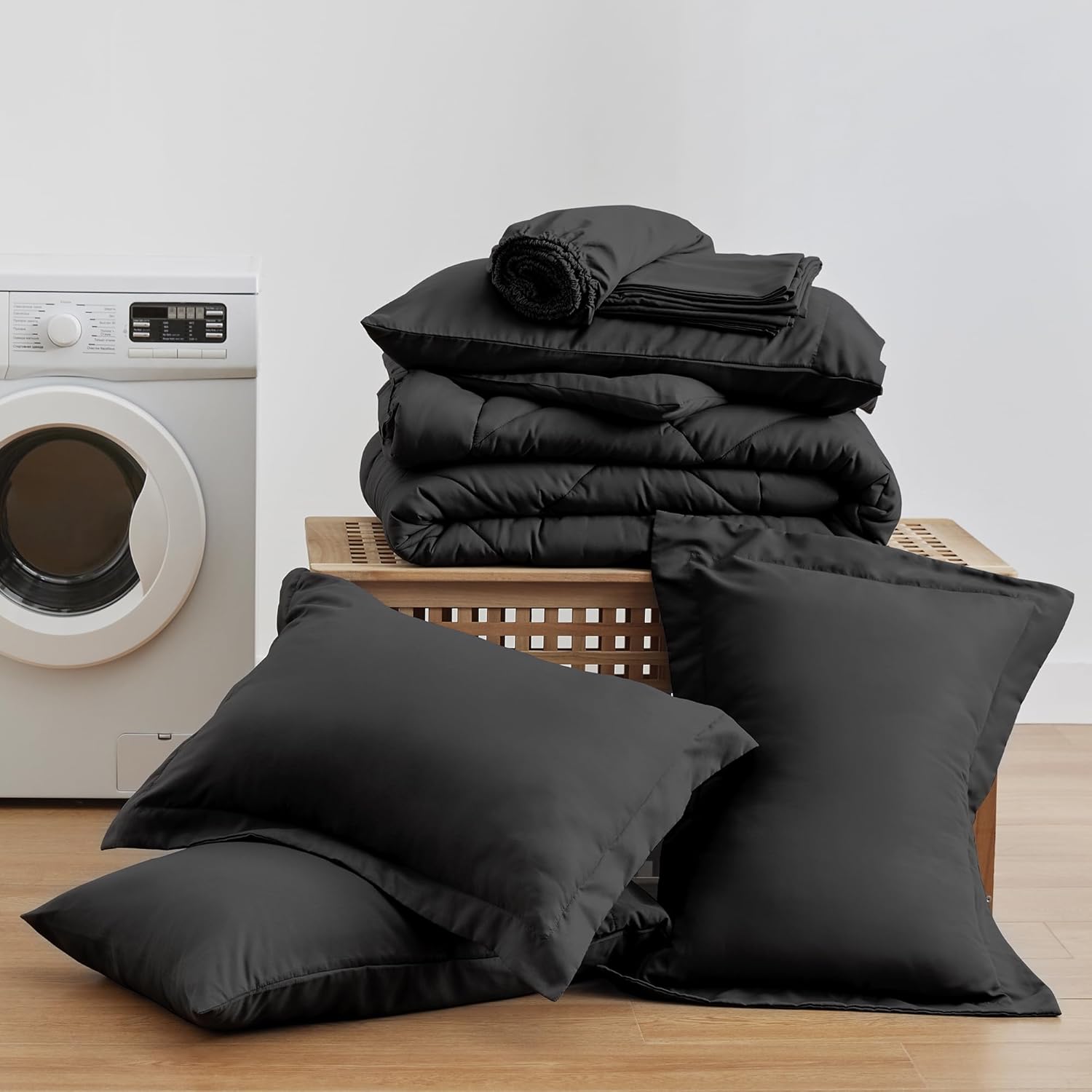 Love's cabin King Size Comforter Set Black, 7 Pieces King Bed in a Bag