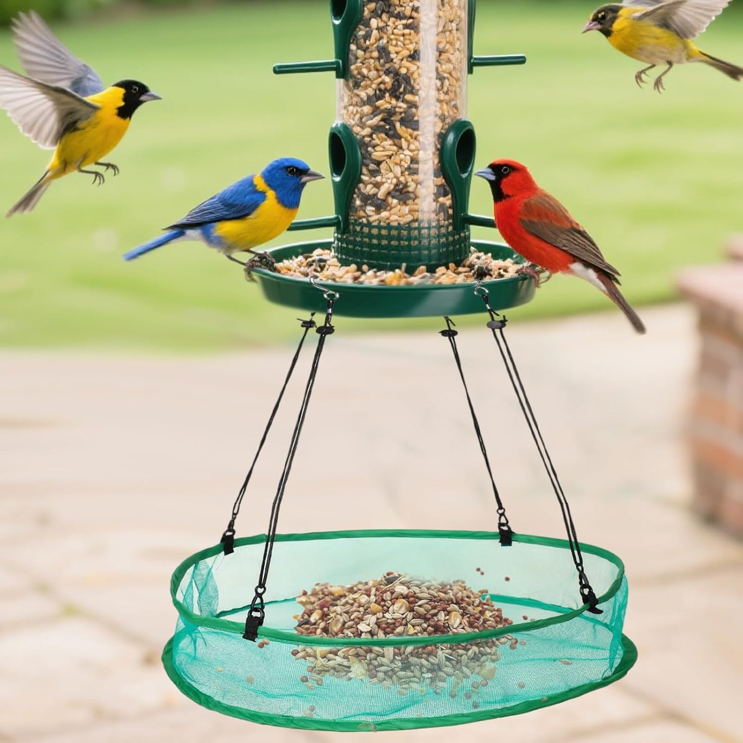 2pcs Bird Feeder Trays, 19.69in Diameter Durable Large Hanging Birdfeeder Mesh Tray with 8 Hanging Ropes and 4 Storage Bags for Outdoor Yard Garden Backyard Attracting Birds(Green)