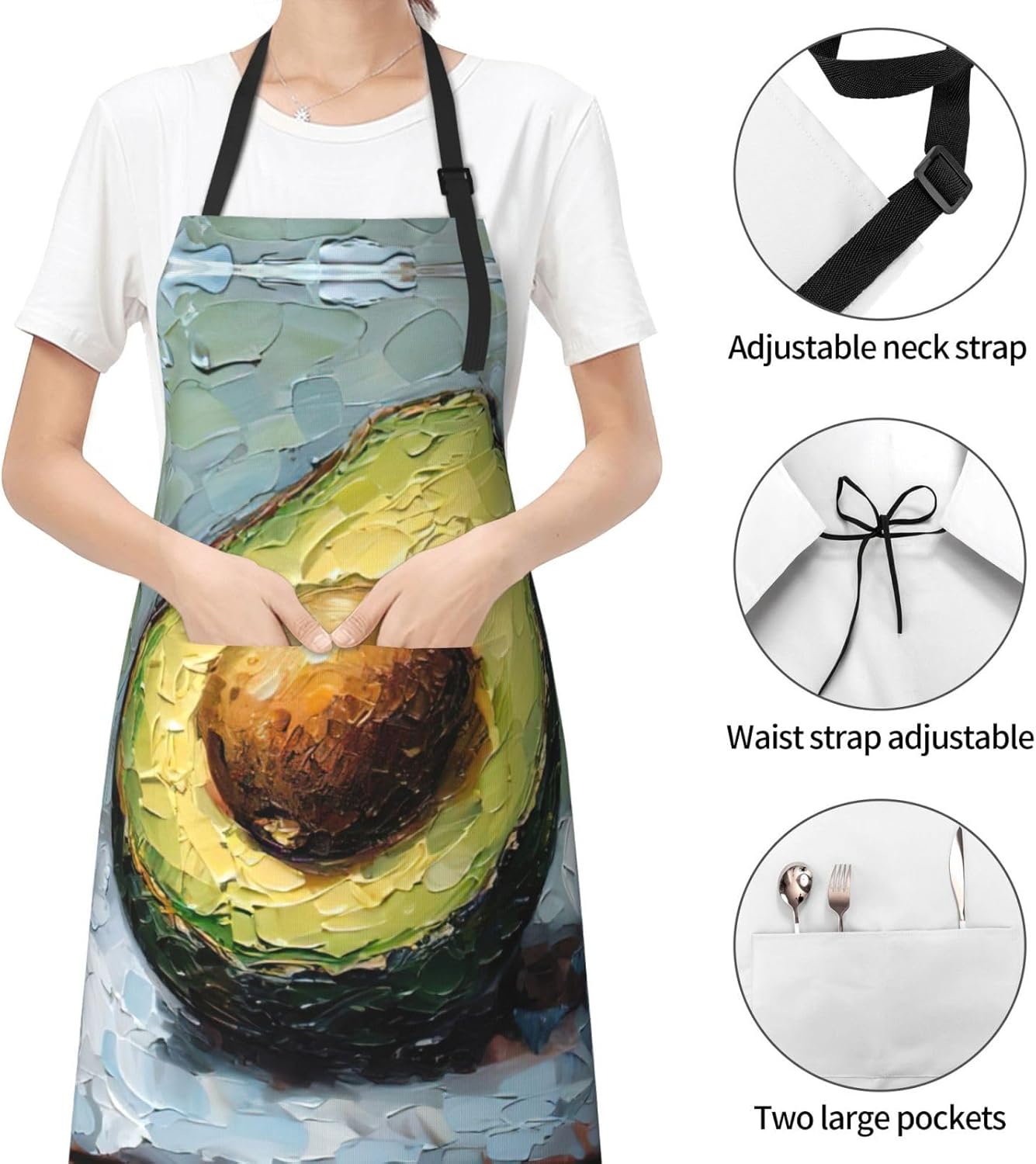 Avocado Print Laundry apron 28x33 In Waterproof Kitchen Apron with Pockets for Cooking Baking