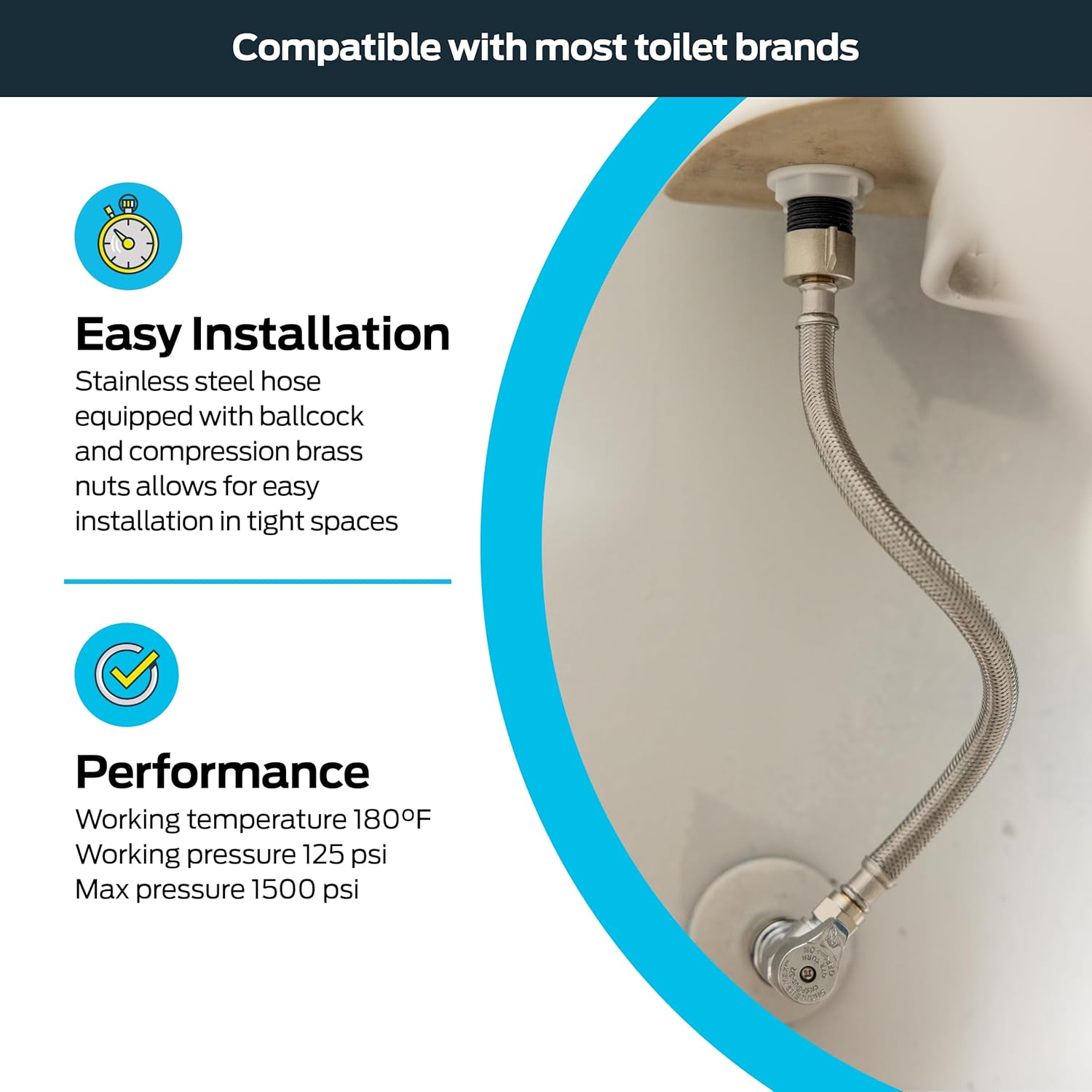 Eastman 12 Inch Flexible Toilet Connector, 7/8 Inch Ballcock x 3/8 Inc