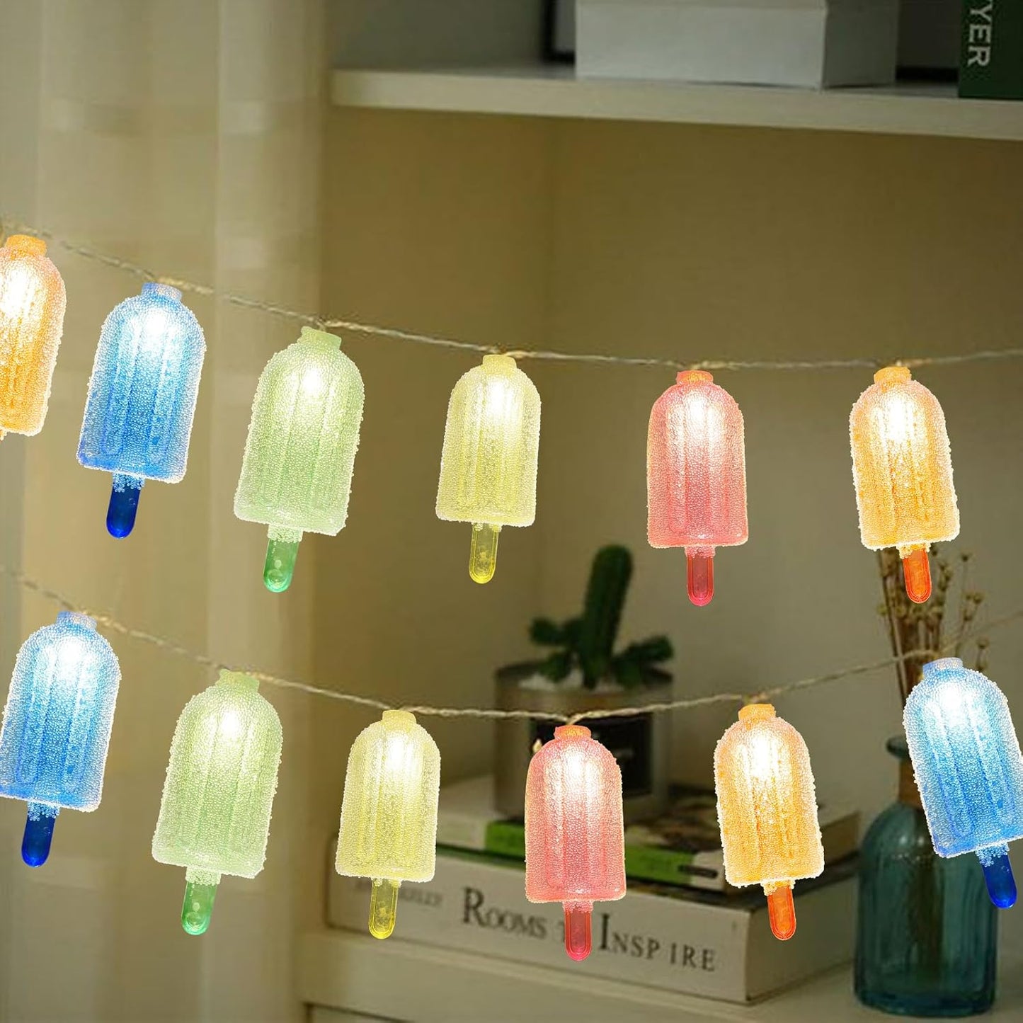 Abeja Popsicle Decorations String Lights, 8.5Ft Colorful Ice Cream Patio String Lights with 10 Popsicle Shaped Lights for Garden Bedroom Summer Theme Beach Decorative Lights