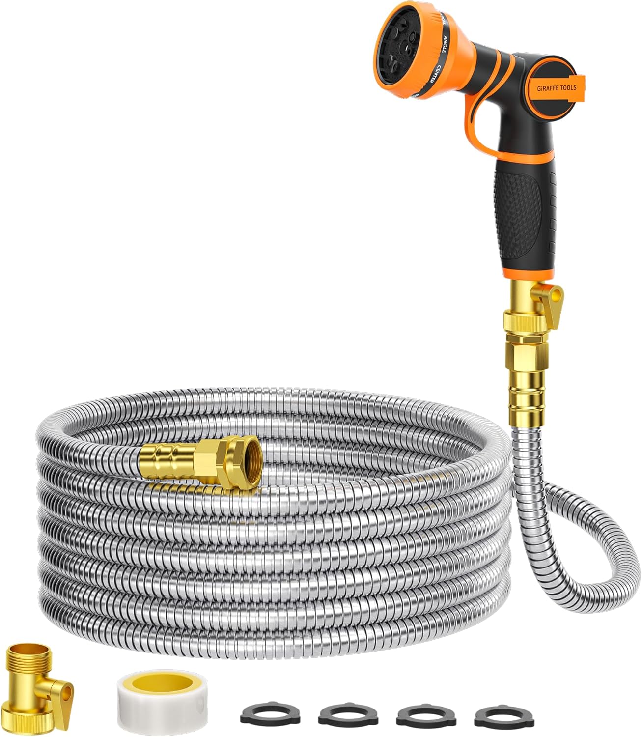 Giraffe Tools Garden Hose 50ft x 5/8", 304 Stainless Steel Metal Water
