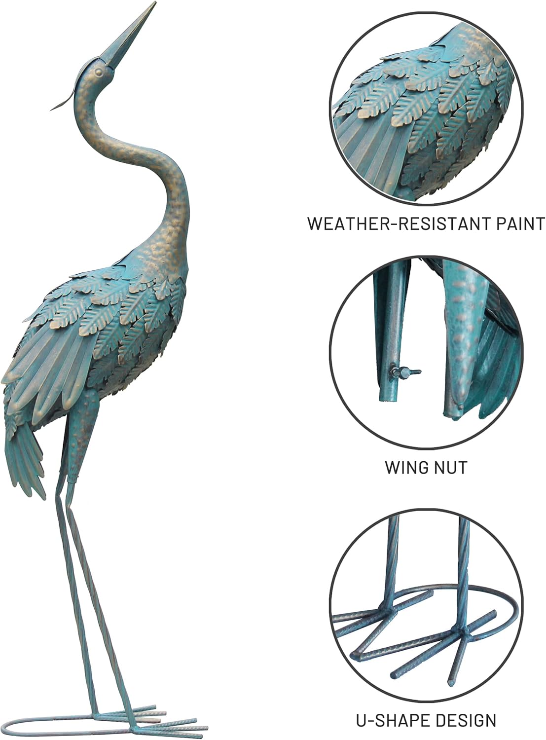33-37 Inch Metal Crane Garden Statue Décor, Bird Garden Sculpture & Statues, Outdoor Decoration for Yard Patio Lawn Backyard Pool, Easter Decorations for Home, Set of 2