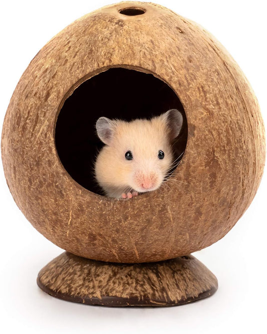 andwe Coconut Hut Hamster House Bed for Gerbils Mice Small Animal Cage