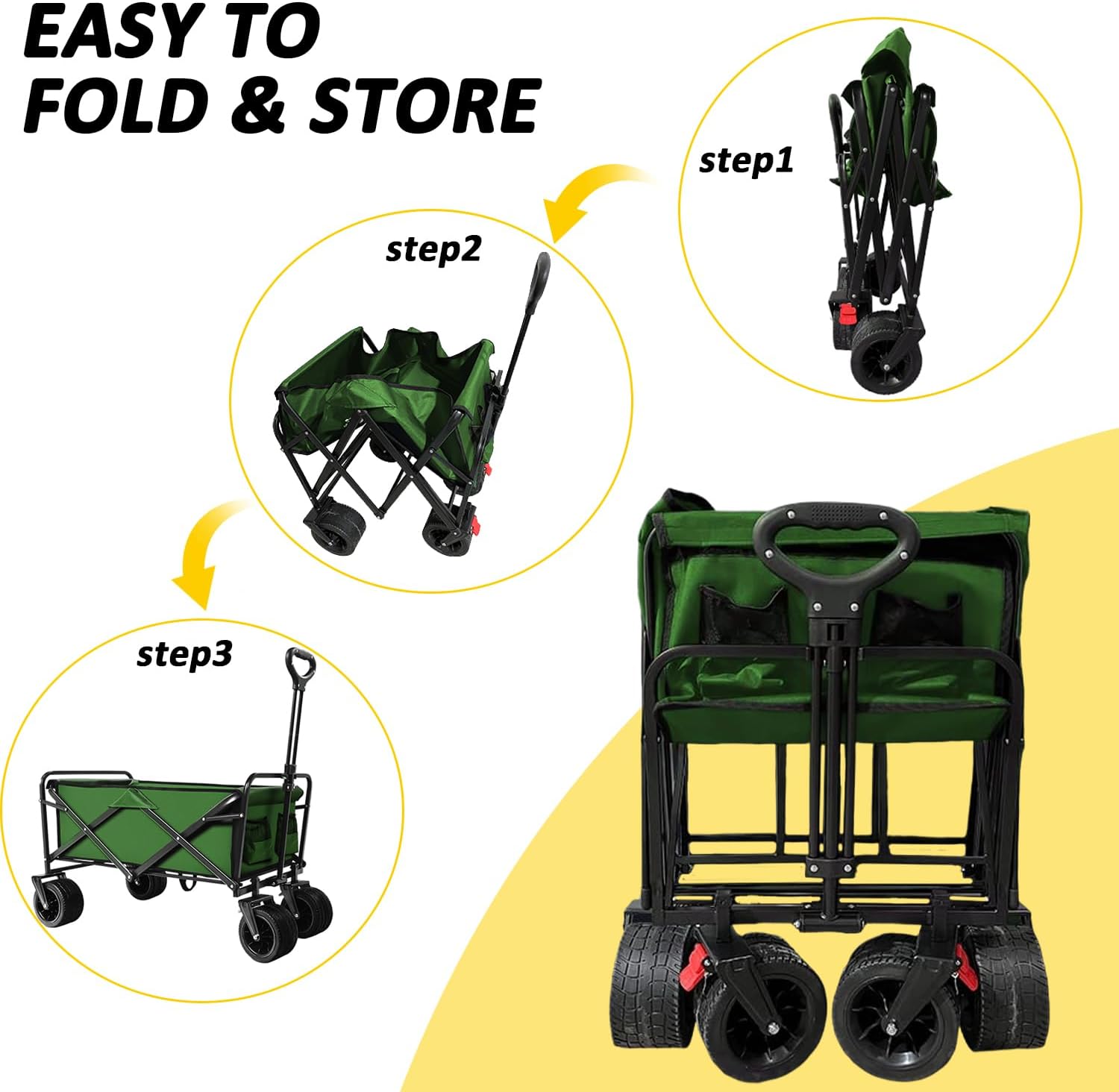 Foldable Wagon Cart, 300lbs Folding Utility Cart with All-Terrain Whee