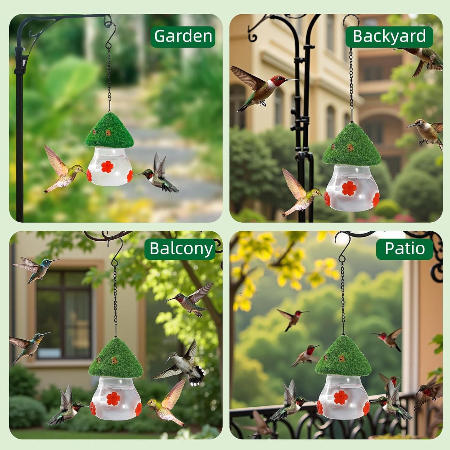 Hummingbird Feeders for Outdoors Hanging - Mushroom House Shape Bird Drinker, Water Resistant Leak Proof,Garden Birds Watching Patio Decoration with 3 Silicone Flower Feeding Ports (Tie dye Flower)