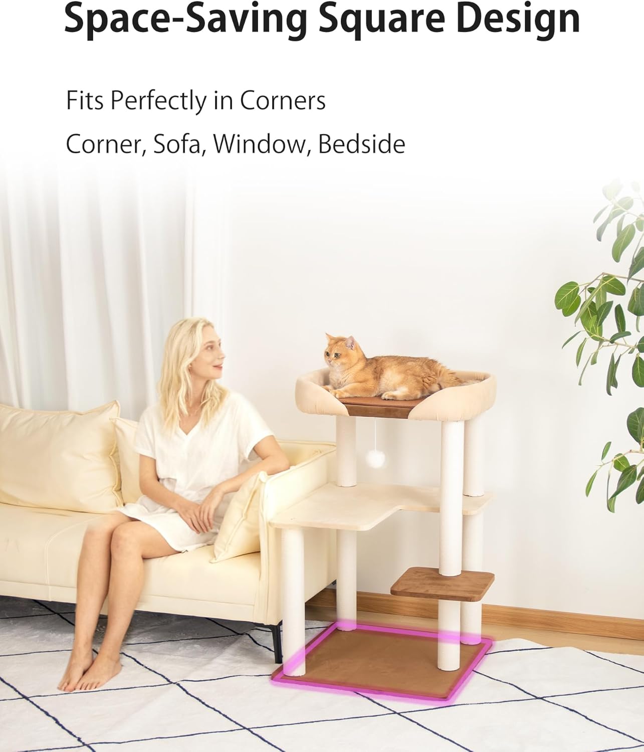 Cat Tree for Large Cats, Modern Senior Friendly Cat Tower with Wide Sh