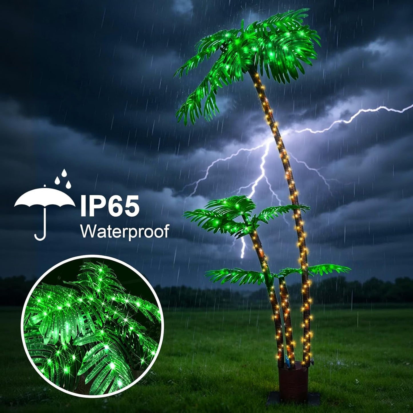 Solar Lighted Palm Tree 6FT Artificial Palm Tree with 219LED 8 Modes & Timer LED Fake Palm Trees for Patio Pool Yard Office Party Outdoor Indoor