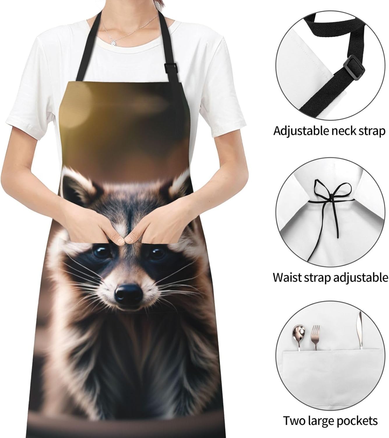 cute raccoon (1) print Waterproof chef's apron with pocket apron for kitchen cooking baking barbecue and gardening