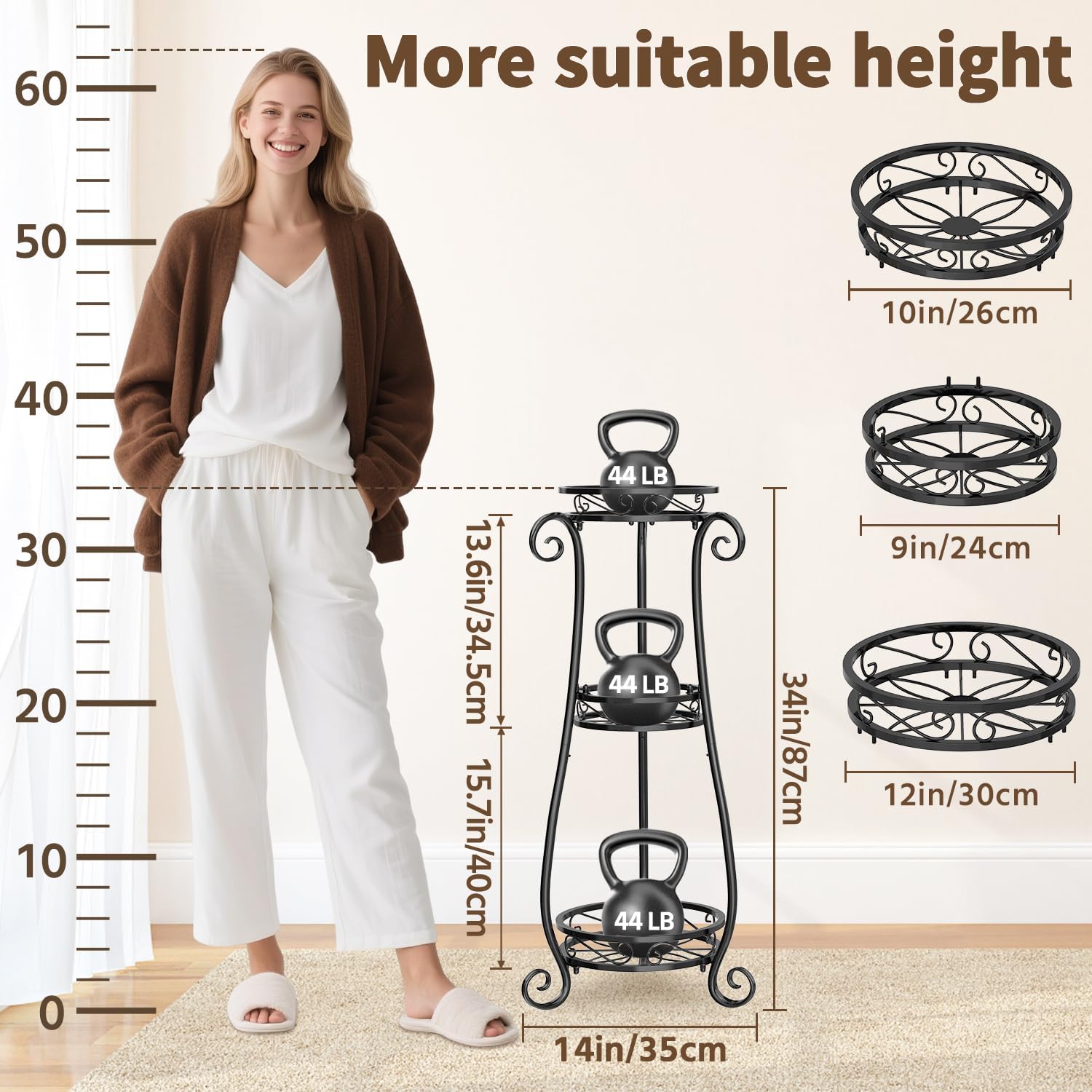 LASZOLA 3 Tier Black Metal Plant Stand for Multiple Large Planters Ind
