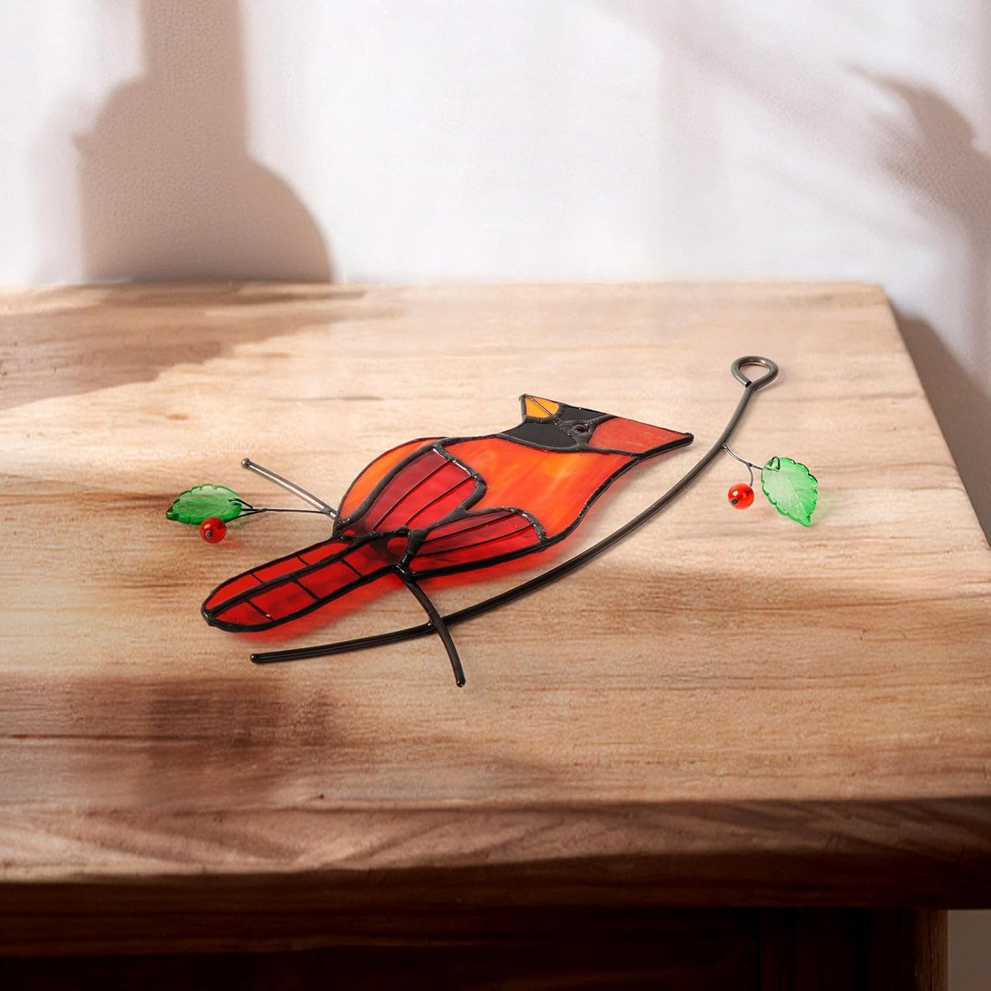 Stained Glass Red Cardinal Memorial Gifts for Women - Handcrafted Stained Glass Suncatcher Window Hanging, Red Cardinals on a Branch for Bird Lover, Bird Decor Gift for Mom
