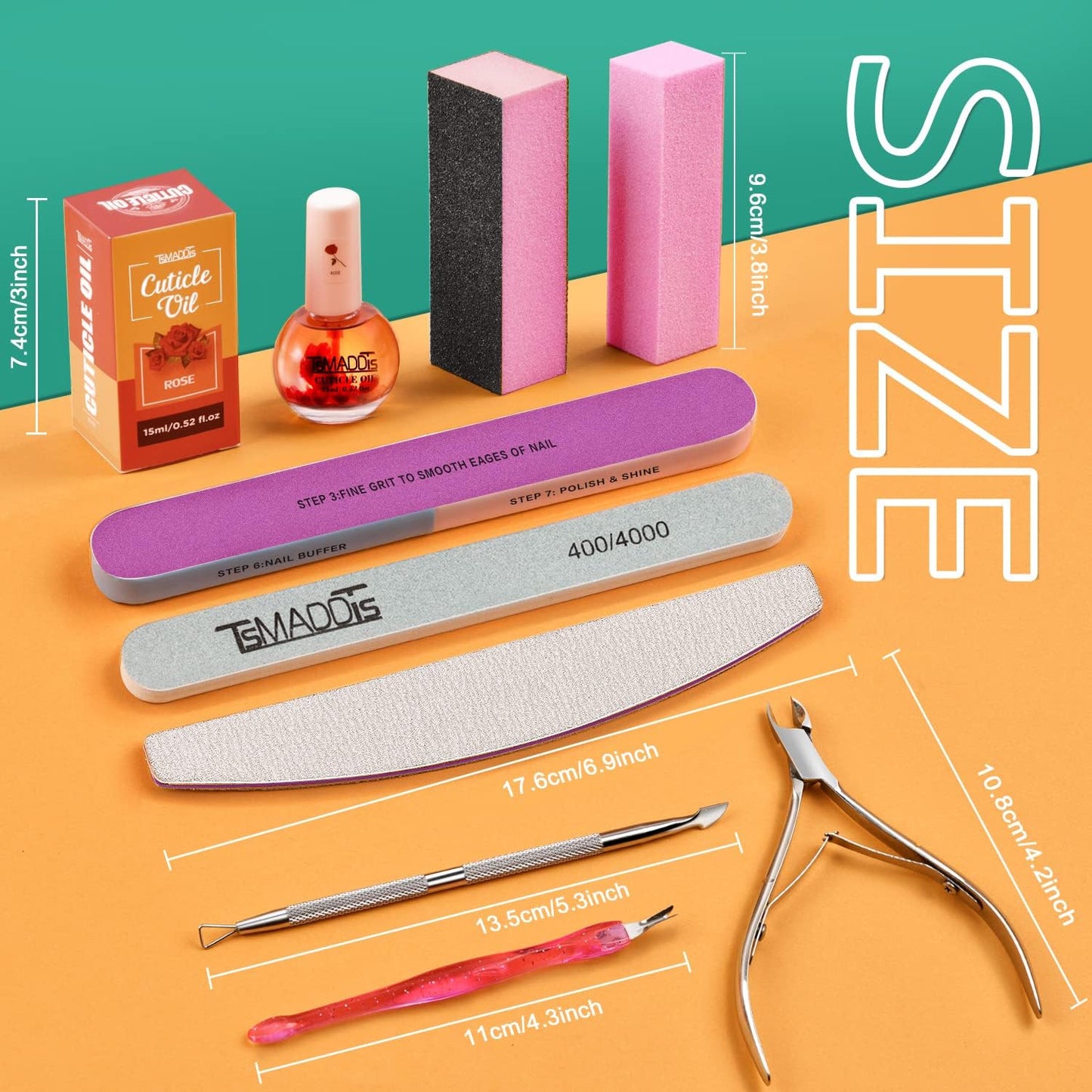 TsMADDTs Manicure Tools Kit Nail Care Kit with 3 pcs Files, 2 pcs Buff