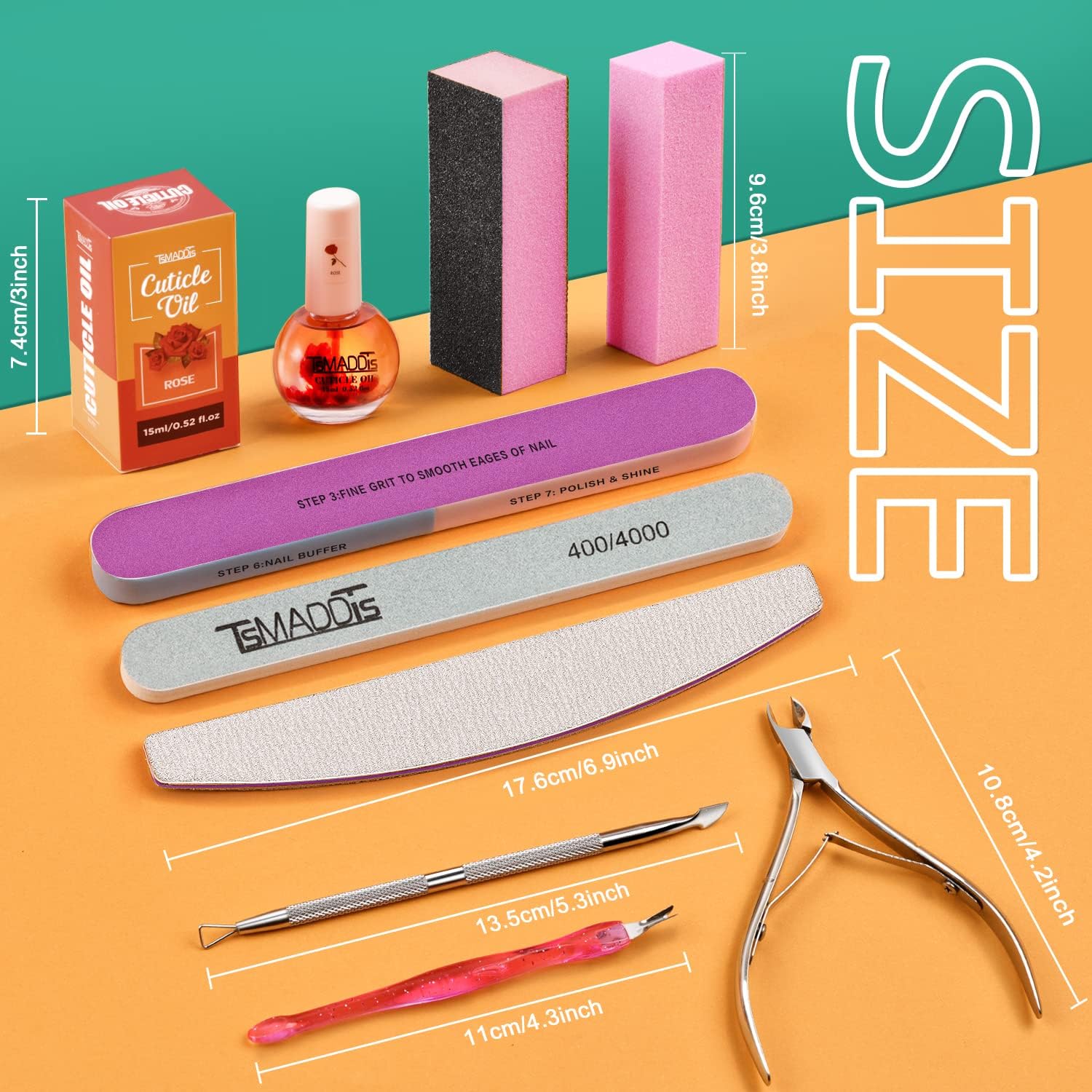 TsMADDTs Manicure Tools Kit Nail Care Kit with 3 pcs Files, 2 pcs Buff