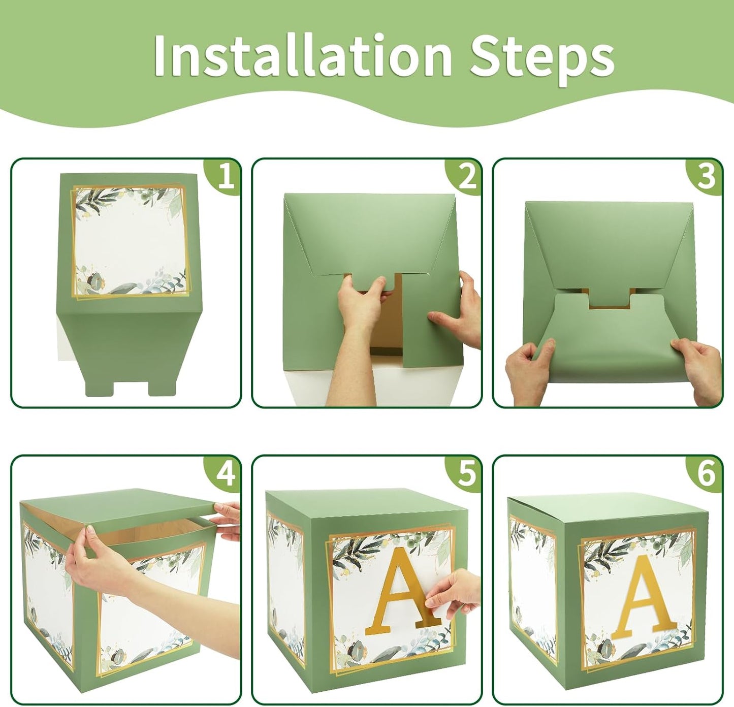 RUBFAC Sage Green Baby Boxes with Letters for Baby Shower, 4pcs Safari Baby Shower Decorations for Boy Girl Balloon Boxes Gender Reveal Birthday Party Favors