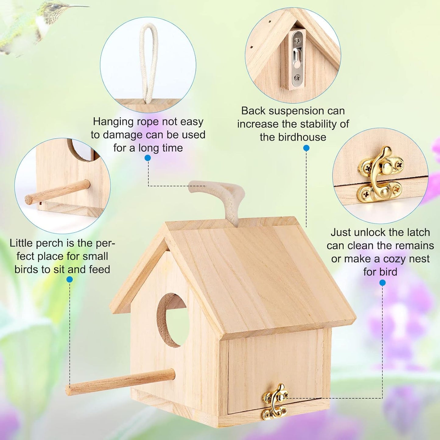 Bird Houses for Outside Clearance with Pole, Wood Birdhouse Blue Bird House Birdhouses for Outdoors Hanging Garden Patio Decorative for Swallow Sparrow Hummingbird Finch Throstle