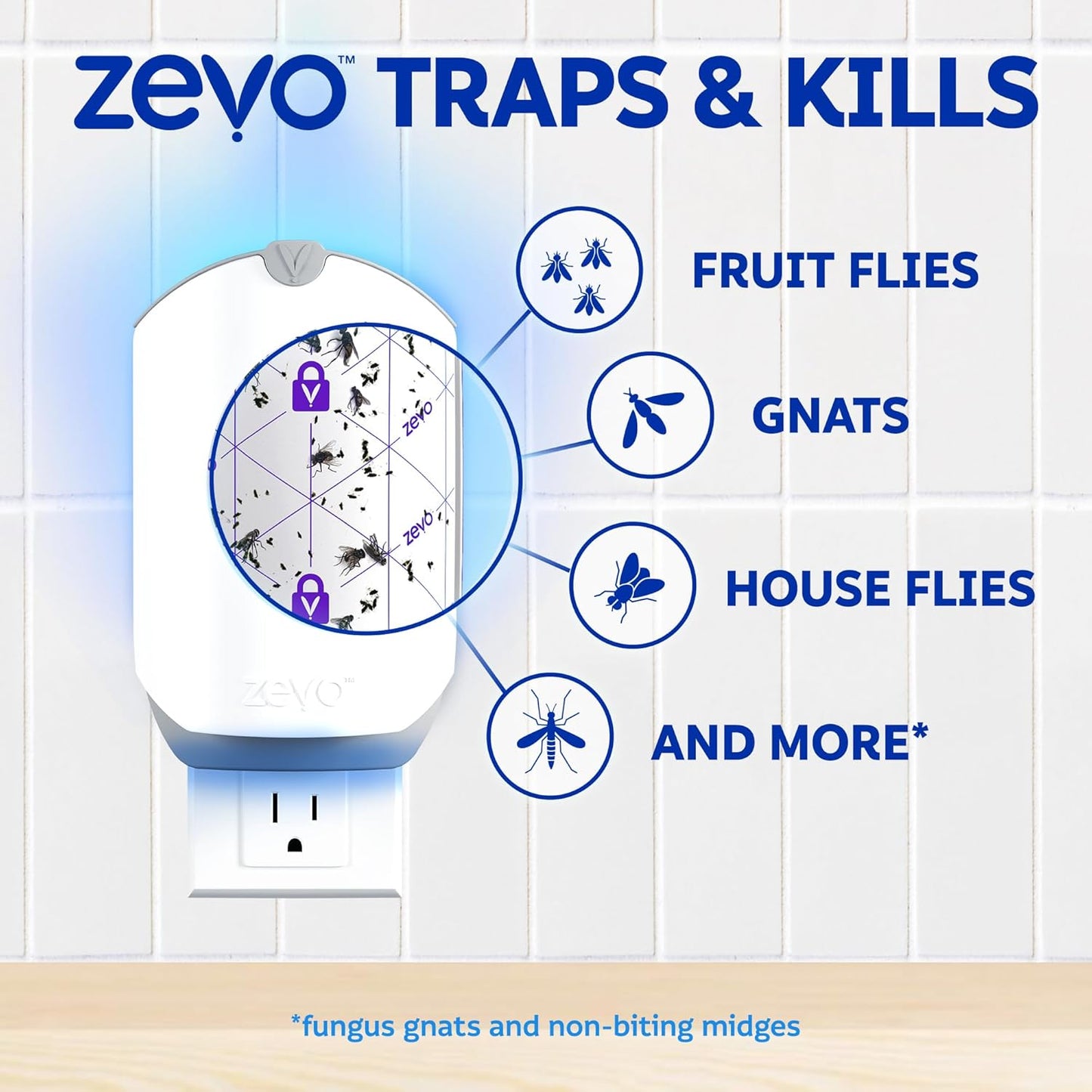 Zevo Flying Insect Trap & 3 Refill Cartridges - Plug in Fly Trap & Ind