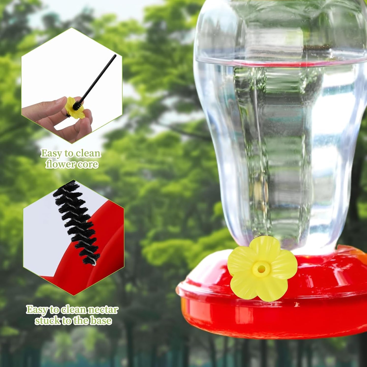 3PCS Hummingbird Feeder Parts, Humming Bird Feeder Replacement Parts, Comes with 20PCS Hummingbird Flowers and 2PCS Brushes, Suitable for DIY to Make Your Own Bird Feeder