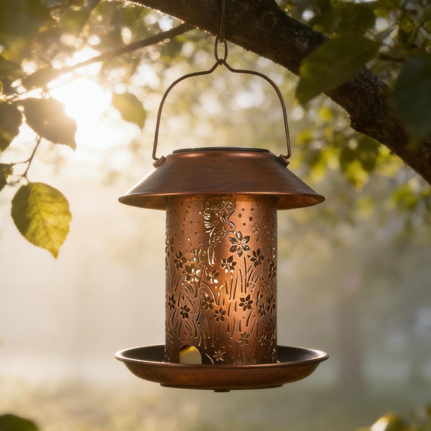 Solar Bird Feeder Lantern, Waterproof Metal Outdoor Feeder, Hollow Wildlife Bird Feeding Station for Garden, Patio, Lawn, or Window, Decorative Feeders with Practical Design for Backyard