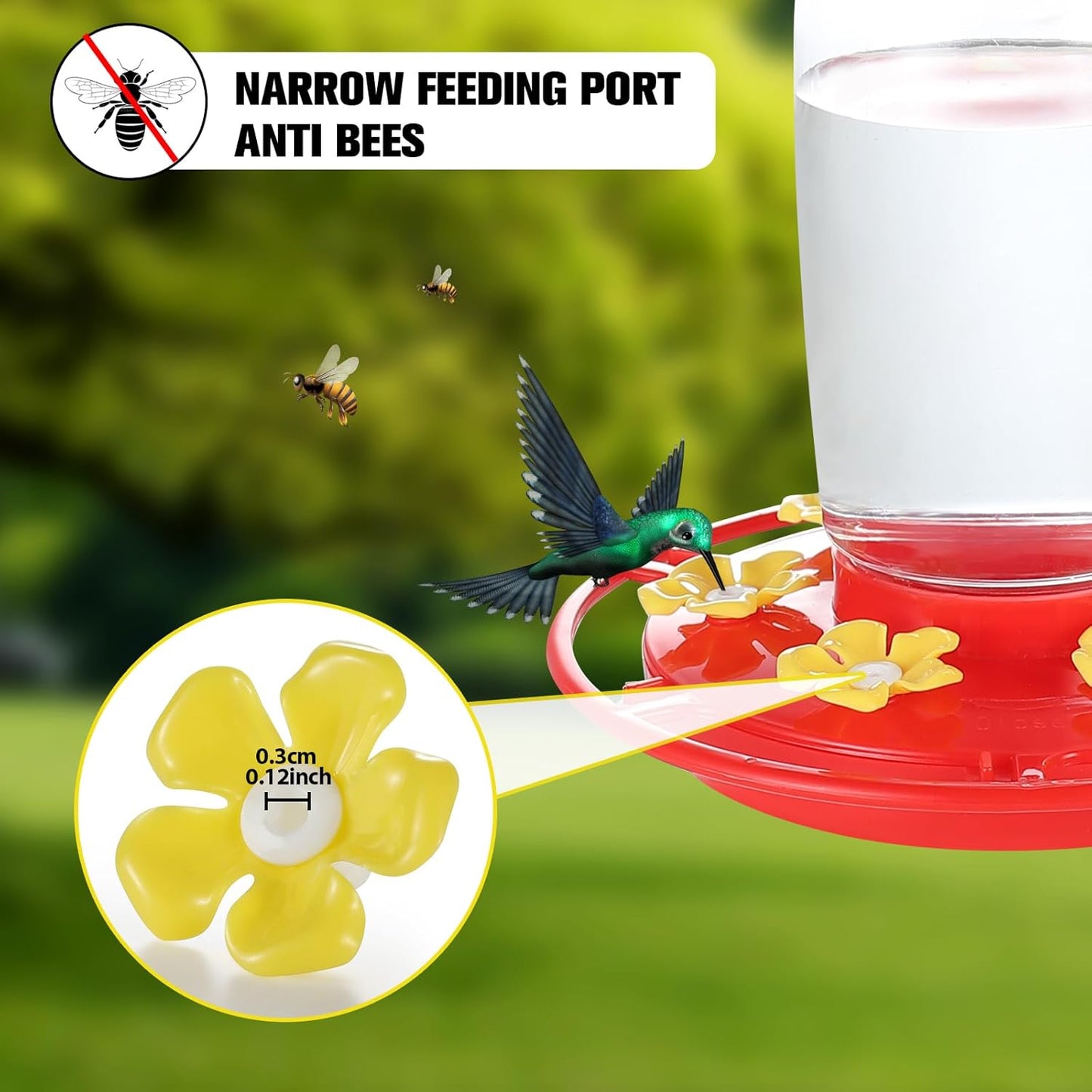 30 Pack Hummingbird Feeder Replacement Flowers, Bee-Proof Plastic Yell