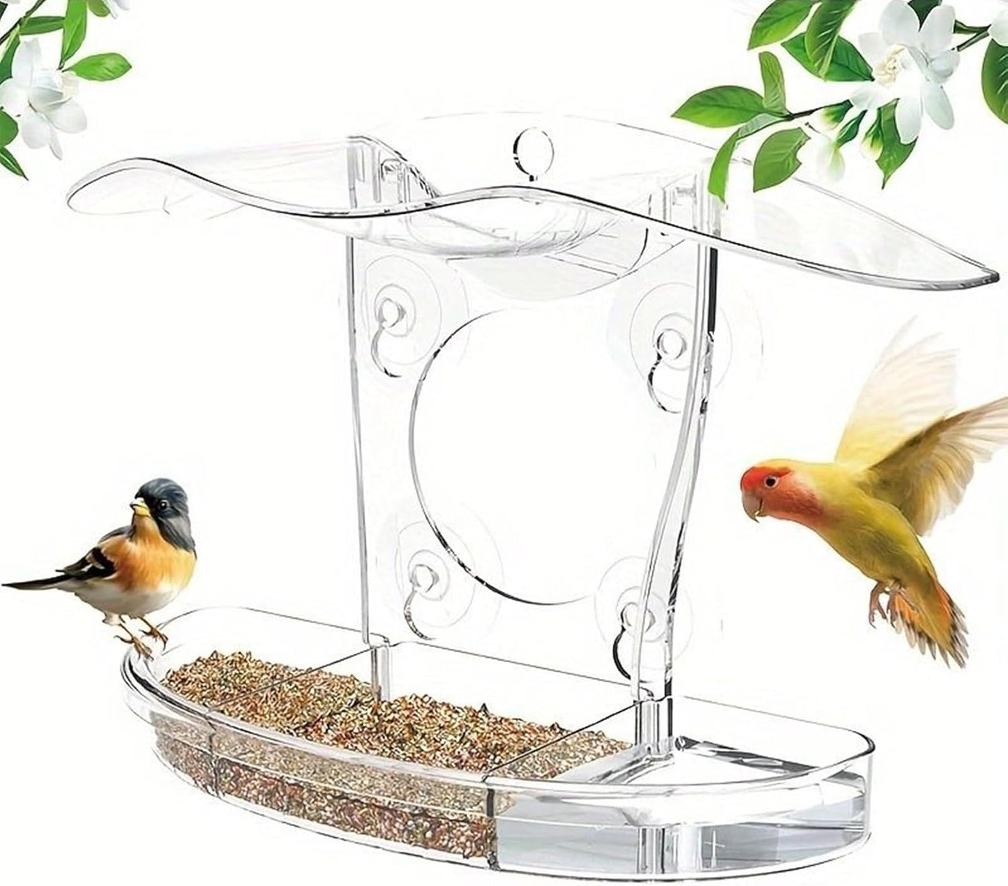 Window Bird Feeder, Pet Feeding Stations, Suction Cup Feeder, Clear Window Bird Feeding with Strong Suction, for Macaws Parrots Sparrows Parakeets Budgies Conures Cockatiels Indoor Outdoor Use