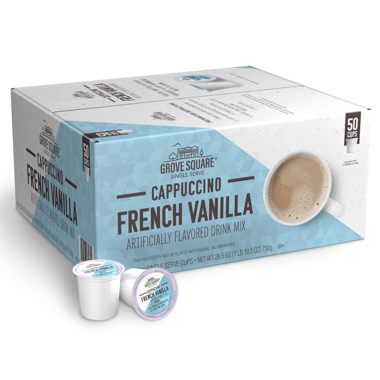 Grove Square Cappuccino Pods, French Vanilla, Single Serve, 50 Count (
