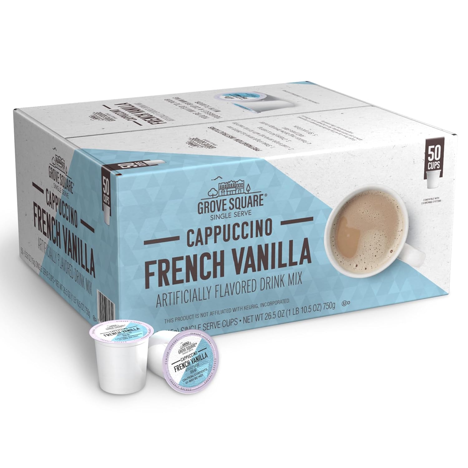 Grove Square Cappuccino Pods, French Vanilla, Single Serve, 50 Count (