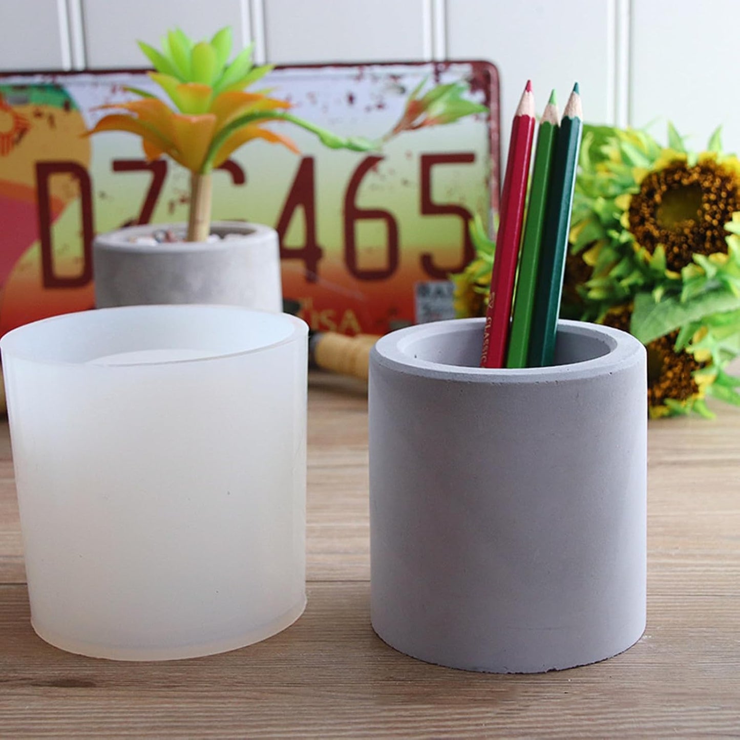 Round Pen Holder Concrete Flower Pot Silicone Mold Succulent Planter Cement Clay Mold Vase Plaster Candle Jar Mould