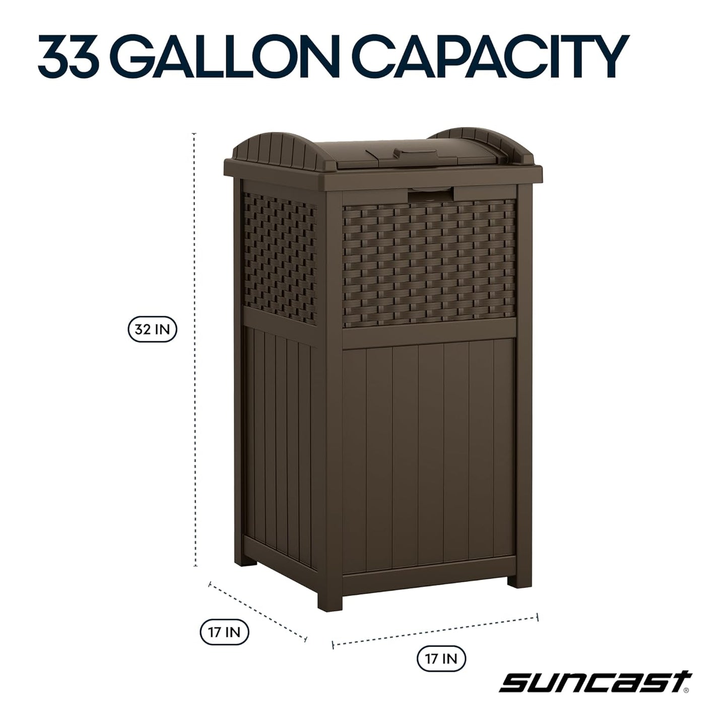 Suncast 33 Gallon Commercial Outdoor Trashcan Hideaway with Lid for 30