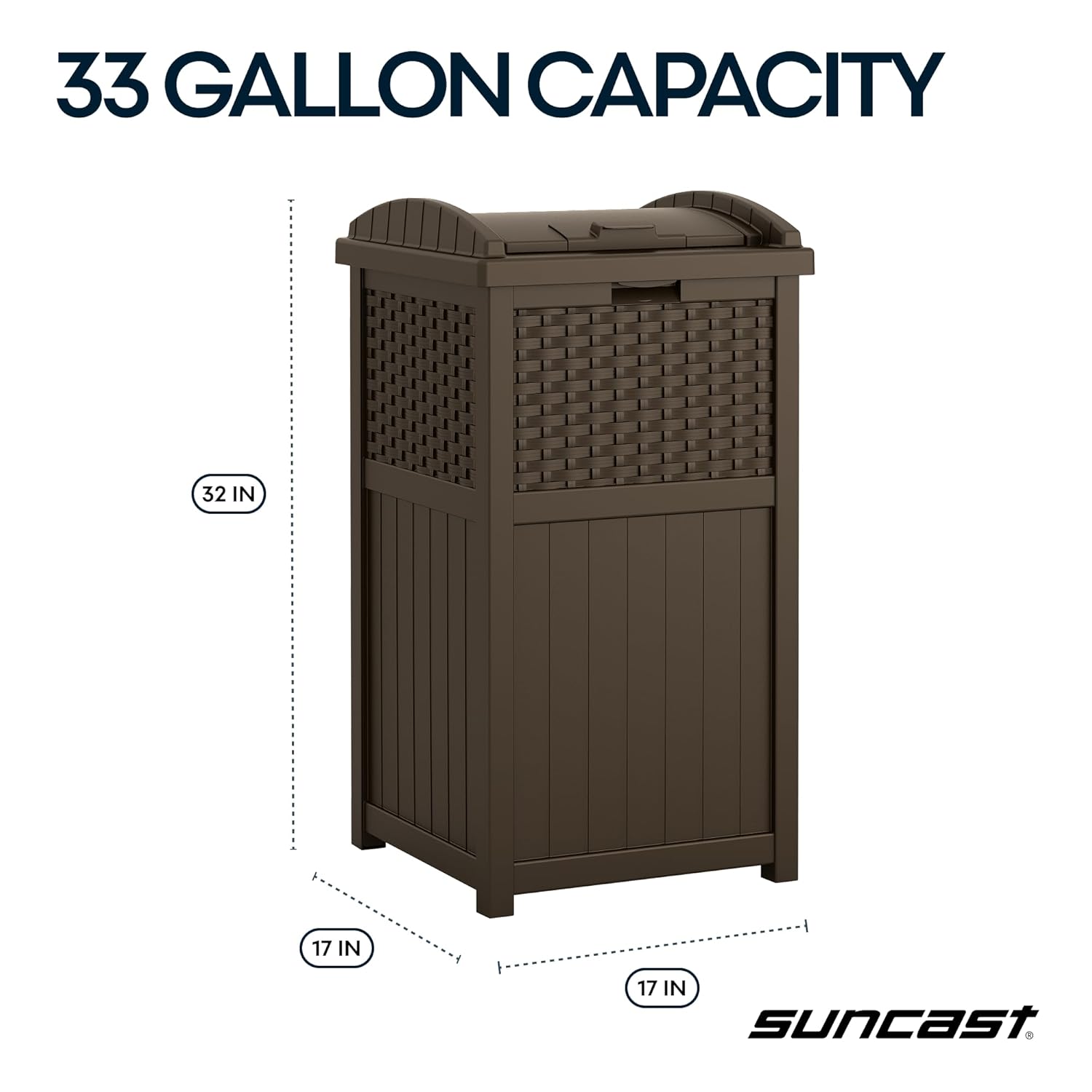 Suncast 33 Gallon Commercial Outdoor Trashcan Hideaway with Lid for 30