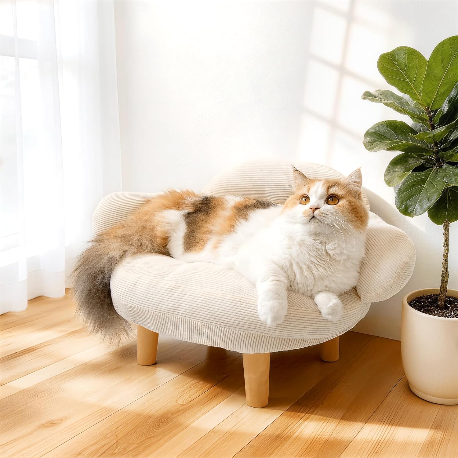 Cat Sofa Furniture-Style Pet Bed with Removable Cotton Velvet Cover, S