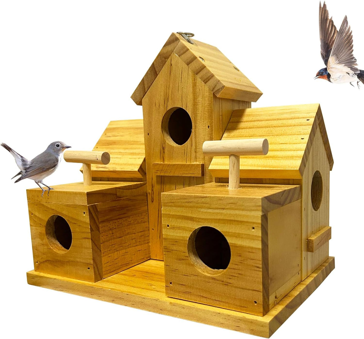 Bird Houses for Outside Clearance, Large Bird House for 6 Bird Families Finch Cardinals Wooden Hanging Birdhouses for Outdoors Garden, Bluebird House Hummingbird Houses