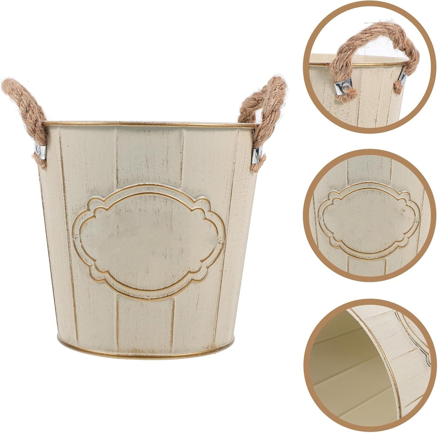 Vintage Metal Flower Bucket Planter with Retro Iron Rustic Farmhouse V