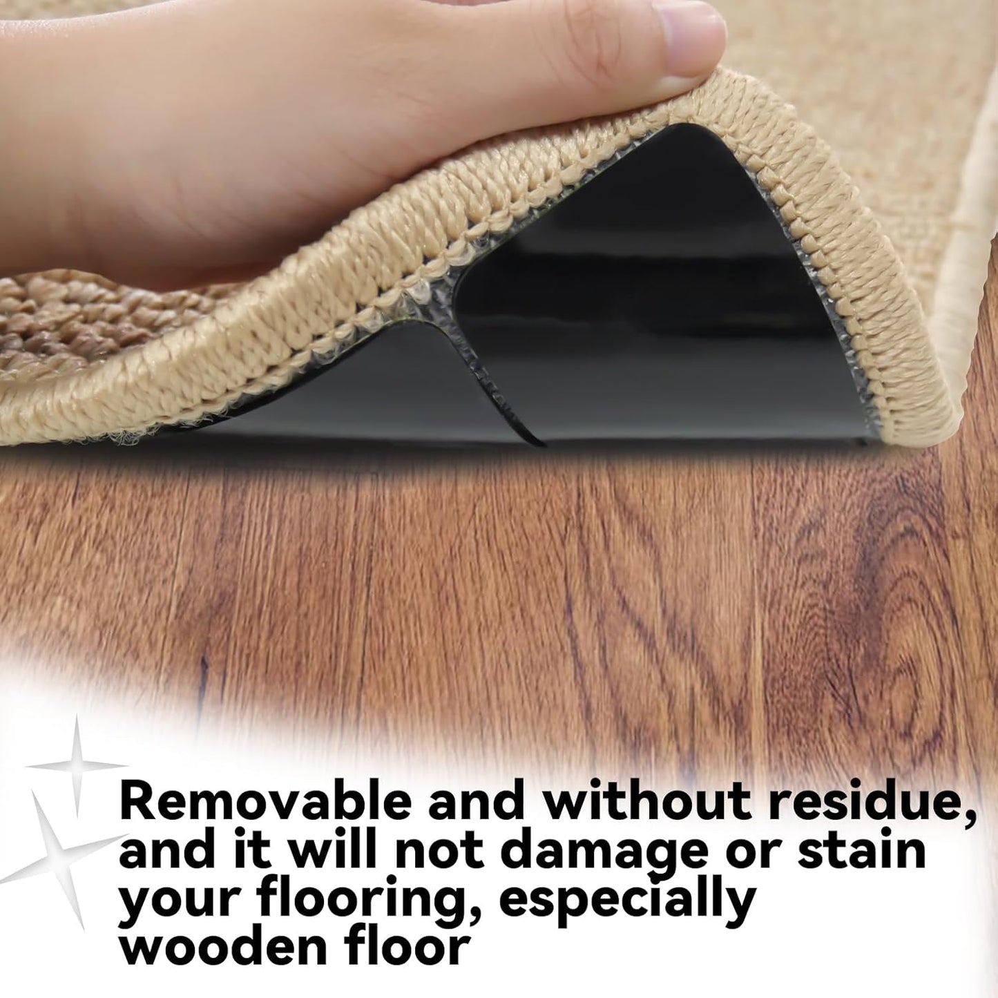Rug Carpet Non Slip Grippers, Reusable Rug Tape Stickers Pads for Hardwood Floors and Tiles, Double Adhesive Carpet Grippers for Area Rugs Corners Flat, No Damaging for Floor Removable, 8Pcs