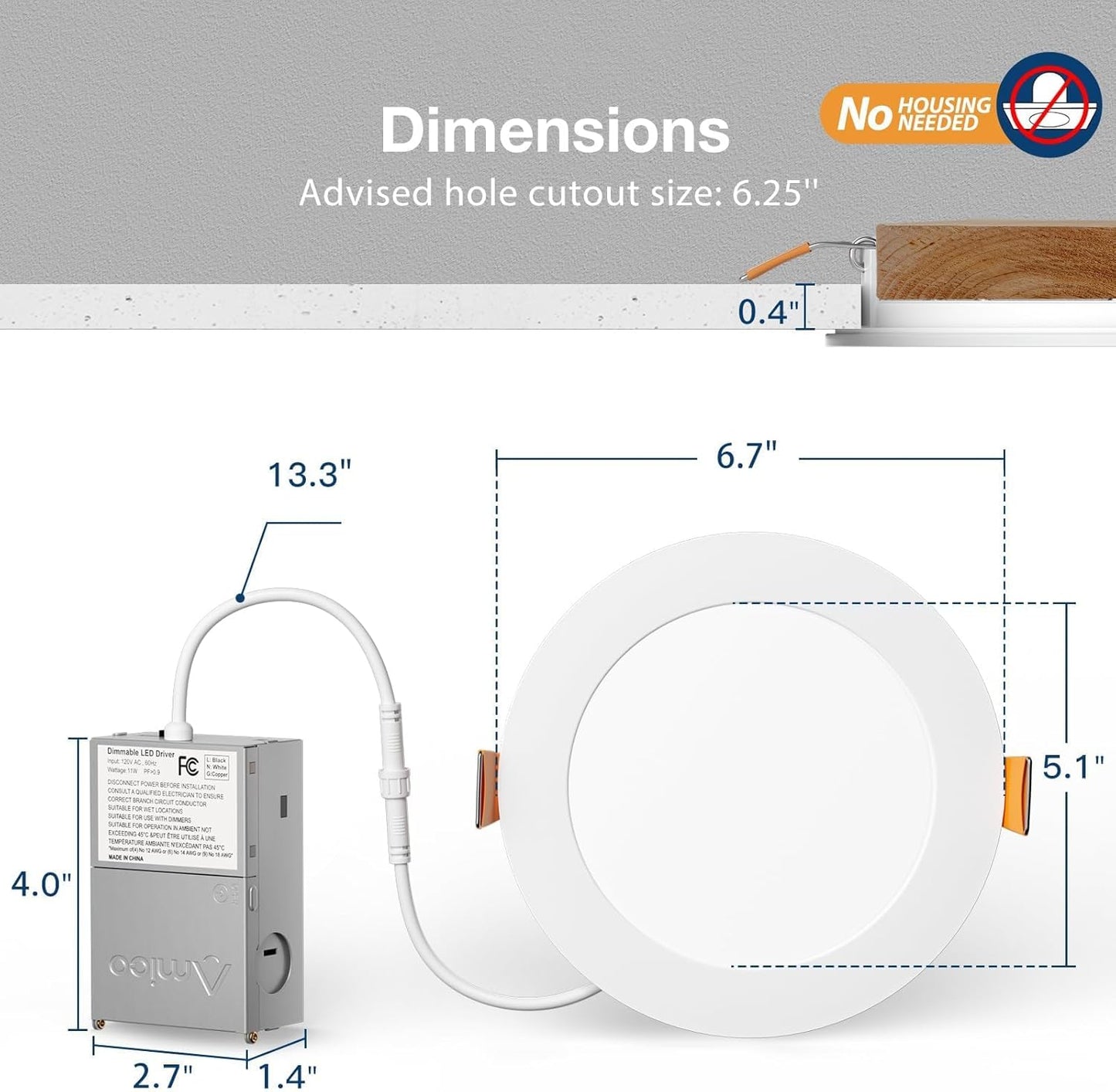 Amico 6 Pack 6 Inch 5CCT Ultra-Thin LED Recessed Ceiling Light with Ju